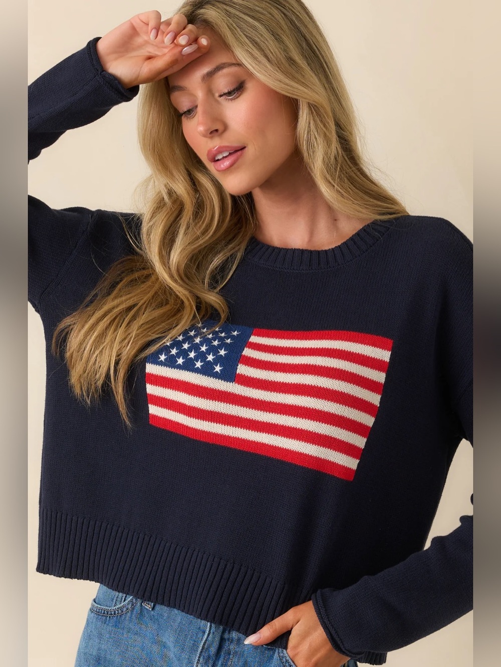 🆕 Z Supply Sienna Patriot Navy American Flag Knit Oversized Sweater NWT SZ XS - Picture 3 of 3